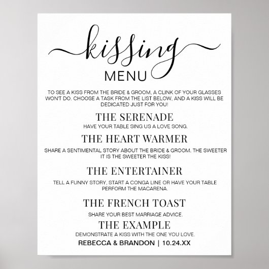 Kussend Menu Minimalistische Trouw Kussend Game Poster (Voorkant)