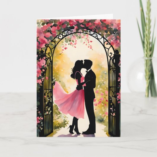 Kussend paar in de tuin Valentijn Kaart (Voorkant)