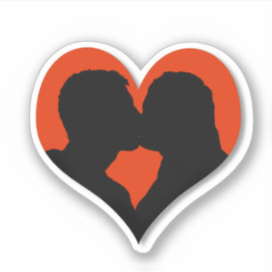 Kussend Paar Silhouet op Rode Hart Sticker