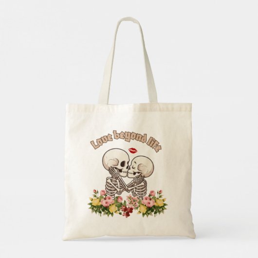 Kussend skeletkoppel met bloemgotiek tote bag (Achterkant)