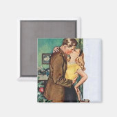 Kussend stel Kerst Vintage Magneet (Voorkant / Achterkant)