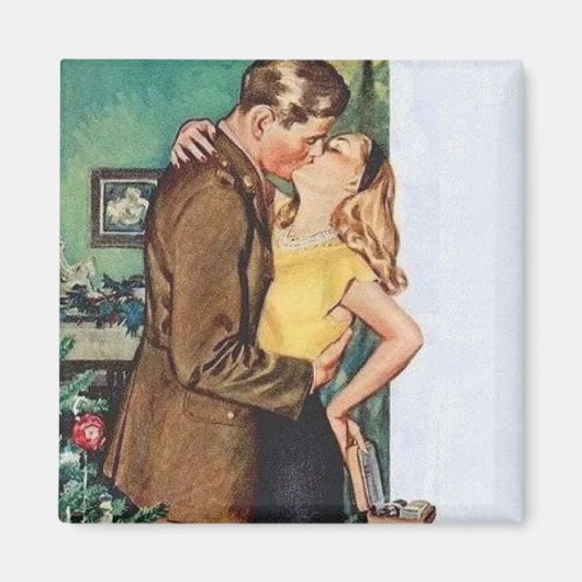 Kussend stel Kerst Vintage Magneet (Voorkant)