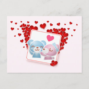 Kussende beren met overal Love Hearts Briefkaart