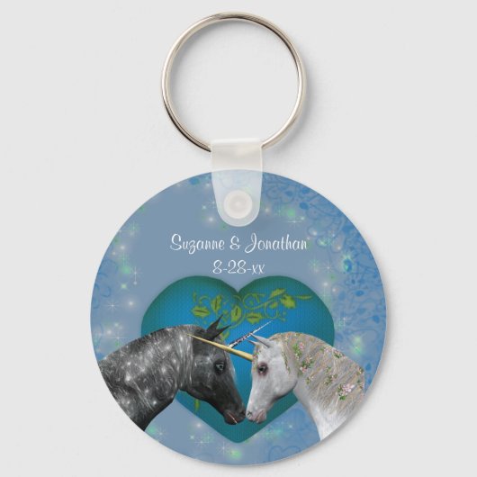 Kussende Eenhoorns Cute Bruiloft Sleutelhanger (Achterkant)
