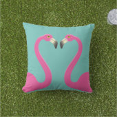 Kussende flamingo's turquoise kussen voor buiten (Gras)