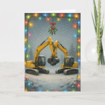 Kussende graafmachines kerstkaart