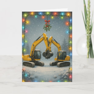Kussende graafmachines kerstkaart kaart