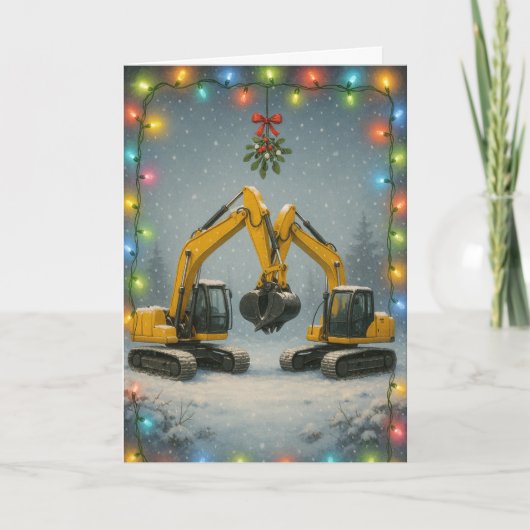 Kussende graafmachines kerstkaart kaart (Voorkant)