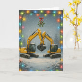 Kussende graafmachines kerstkaart kaart (Gele Bloem)