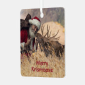 Kussende Kerstman en Eland Metaal Ornament (Voorkant links)
