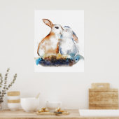 Kussende konijnen poster (Keuken)
