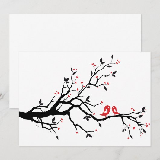 Kussende liefdesvogels op boom met rode harten (Voorkant / Achterkant)