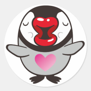 kussende pinguïn ronde sticker