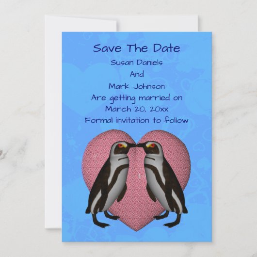 Kussende Pinguïns Mooie Huwelijk  Save The Date (Voorkant)