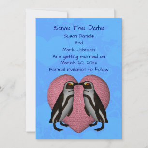 Kussende Pinguïns Mooie Huwelijk Save The Date