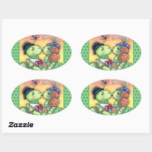 KUSSENDE SCHILDPAD MINNAARS, LIEF TARPON VALENTIJN OVALE STICKER