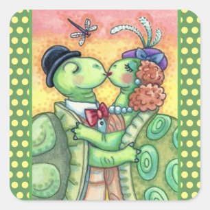 KUSSENDE SCHILDPAD MINNAARS, LIEF TARPON VALENTIJN VIERKANTE STICKER