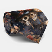 Kussende Skeleta, Roze Blozende Rozen Gotische Bru Stropdas (Opgerold)