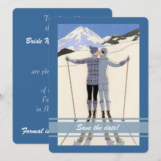 kussende skiers - winter opslag aankondiging (Voorkant / Achterkant)