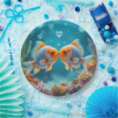 Kussende vis met hartbellen papieren bordje (Feest)