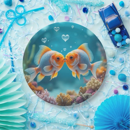 Kussende vis met hartbellen papieren bordje (Feest)