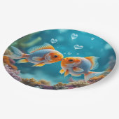 Kussende vis met hartbellen papieren bordje (Gekanteld)