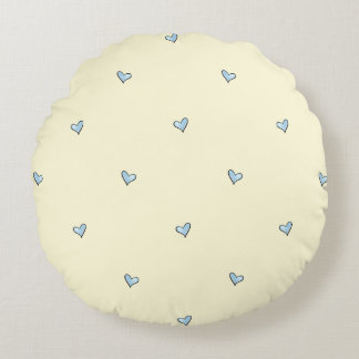 Kussenhoes met kleine blauwe hartjesprint voor de rond kussen