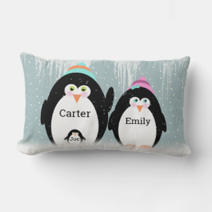 Kussenhoes met pinguïnfamilie in sneeuwvlokken kussen