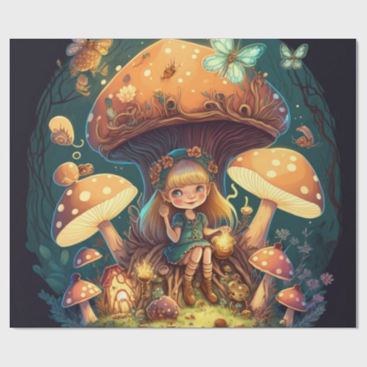 Kussenpaddenstoelenpatroon Verpakkingspapier Cadeaupapier (Vlak)