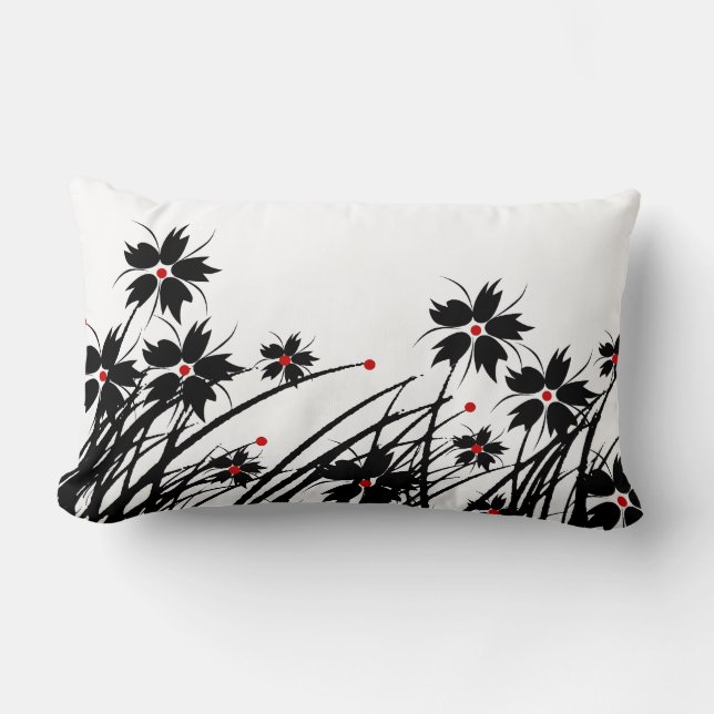 Kussens Bloemmotief Rood Zwart Wit A (Voorkant)