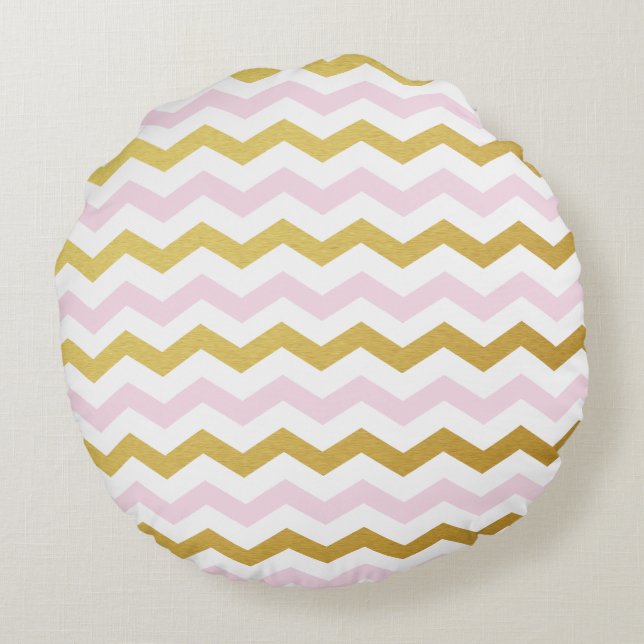 Kussens met de gouden en roze Chevron Pattern-rond (Achterkant)