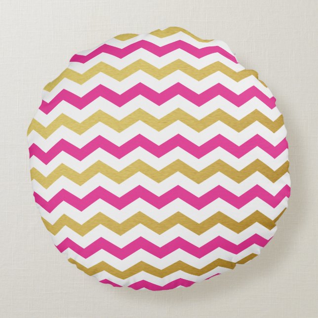 Kussens met de gouden en roze Chevron Pattern-rond (Achterkant)