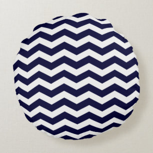 Kussens van de Navy Blue Chevron Pattern-ronde