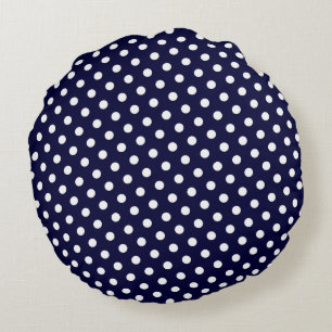 Kussens van Navy Blue en White Polka Dot Round