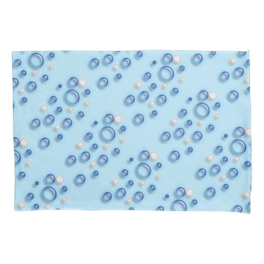 Kussensloop - Blauw en witte belletjes op blauw (Voorkant-Links)