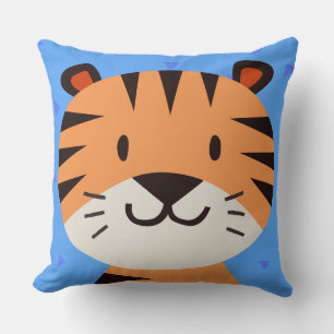 Kussensloop Cute Tijger Gezicht Blauwe Driehoek Ki Kussen