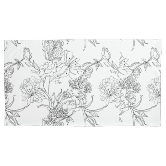 Kussensloop - Floral zwart-wit afdrukken (Voorkant-Links)