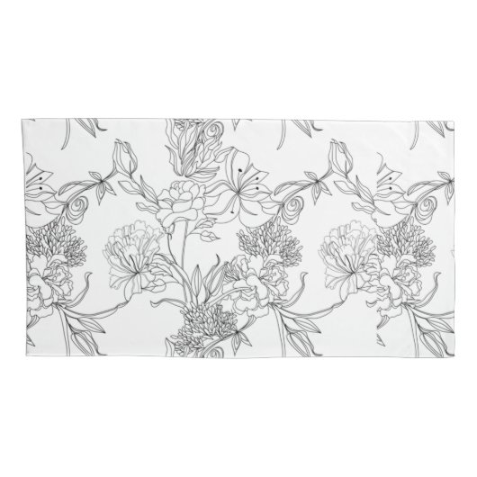 Kussensloop - Floral zwart-wit afdrukken (Achterkant-Rechts)