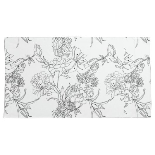 Kussensloop - Floral zwart-wit afdrukken (Voorkant-Rechts)