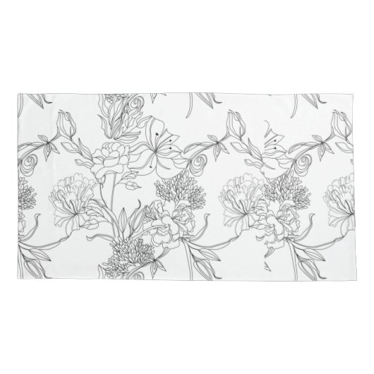 Kussensloop - Floral zwart-wit afdrukken (Achterkant-Links)