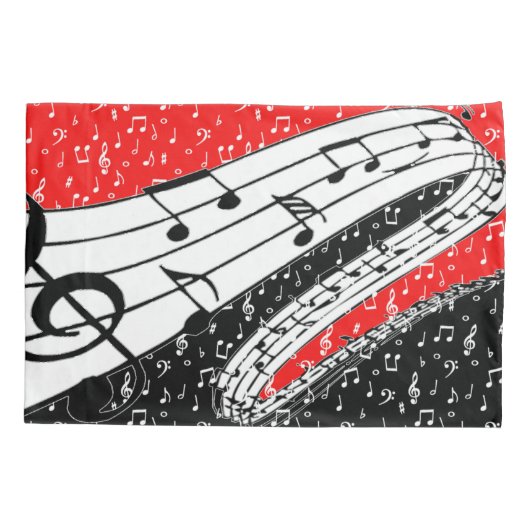 Kussensloop met rood en zwart muziekthema (Achterkant)