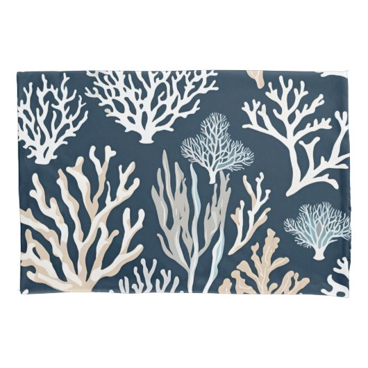 Kussensloop Navy Blue Coral Reef Nautical (Voorkant)