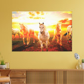 Kussensloop paarden bij zonsondergang canvas afdruk (Insitu (Woonkamer))
