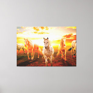 Kussensloop paarden bij zonsondergang canvas afdruk