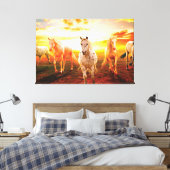 Kussensloop paarden bij zonsondergang canvas afdruk (Insitu (Slaapkamer))