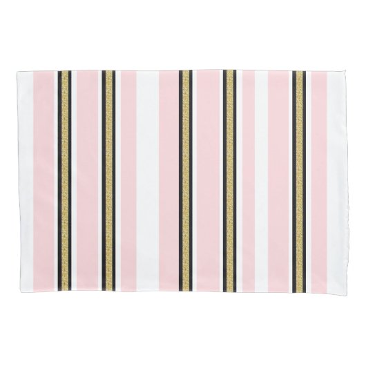 Kussensloop Roze & Witte Goud Zwarte Streep (Voorkant)