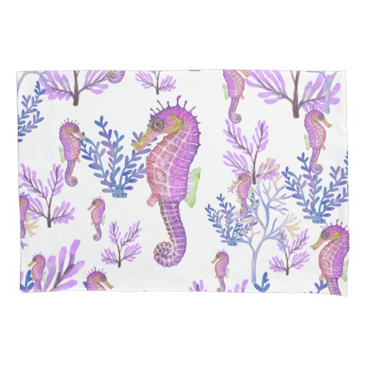 Kussensloop Seahorse Beachy Coastal Roze Paarse (Voorkant)