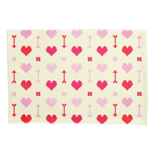Kussensloop Valentijnshartjes Pijlen Pixel Roze (Voorkant)