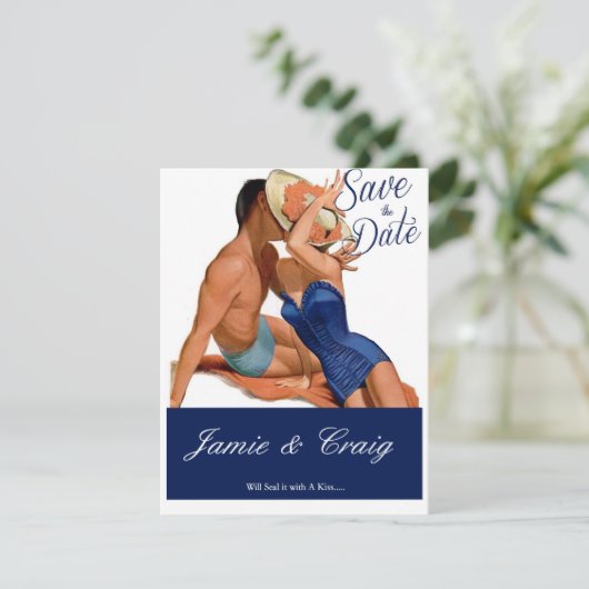  Kust 1950's Sla de Post Card op Save The Date (Staand voorkant)