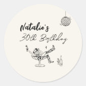Kust 30e Hand getrokken Cream Koe Meisje Verjaarda Ronde Sticker (Voorkant)